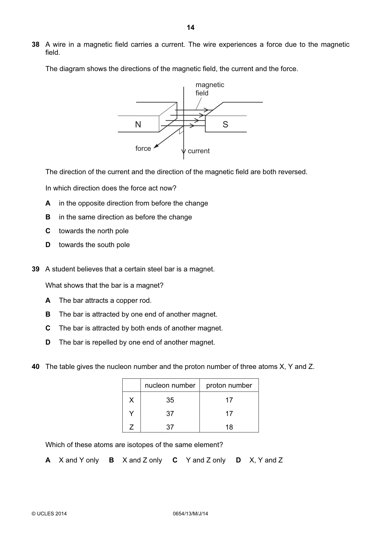 Cambridge IGCSE Sciences - Co-ordinated (Double) 0654 2014 May/June Paper 1 · Variant 3 question paper, page 14 of 16