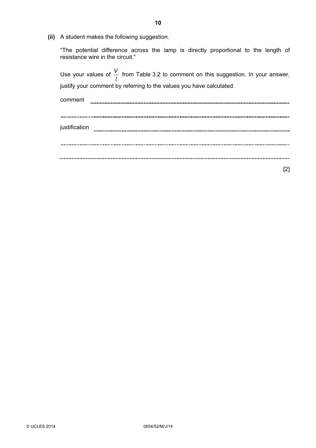 Cambridge IGCSE Sciences - Co-ordinated (Double) 0654 2014 May/June Paper 5 · Variant 2 question paper, page 10 of 12