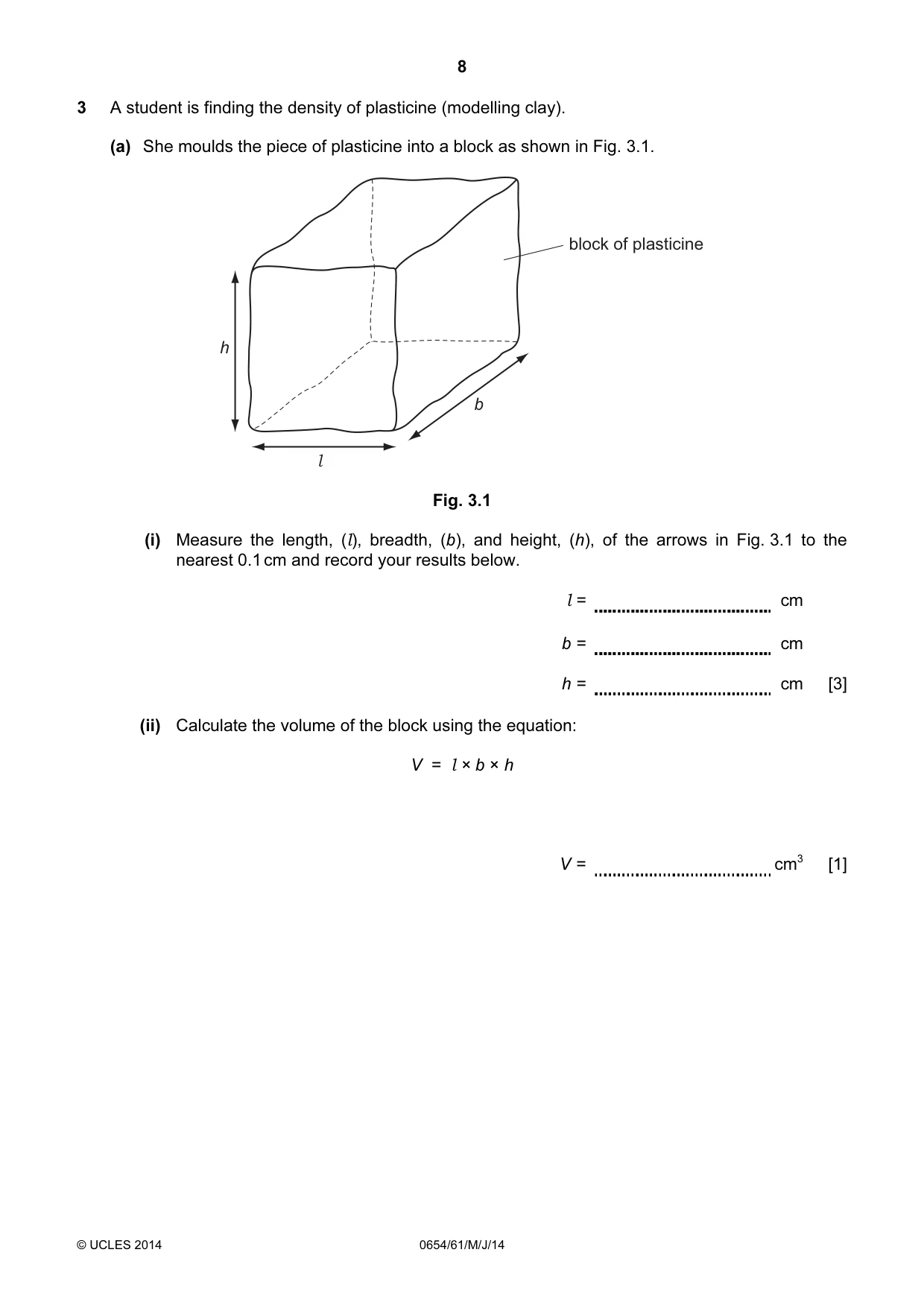 Cambridge IGCSE Sciences - Co-ordinated (Double) 0654 2014 May/June Paper 6 · Variant 1 question paper, page 8 of 20