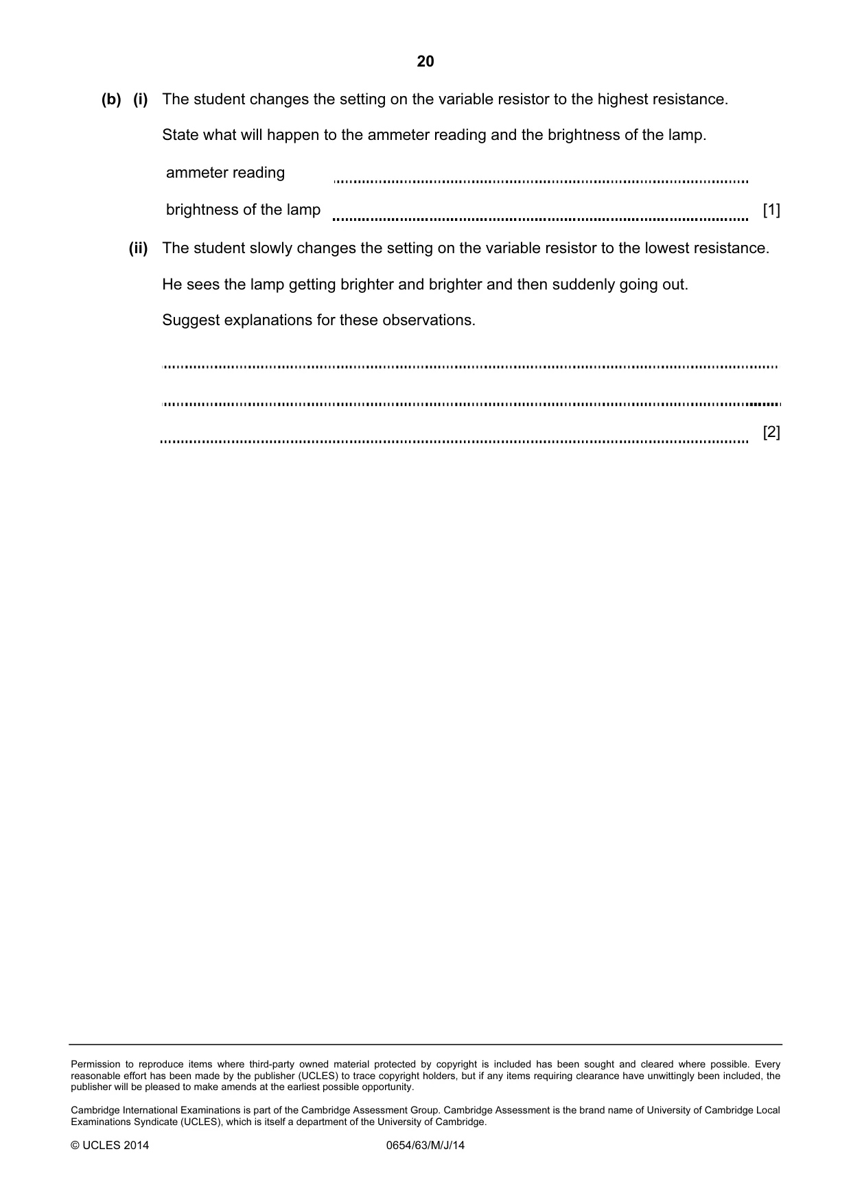 Cambridge IGCSE Sciences - Co-ordinated (Double) 0654 2014 May/June Paper 6 · Variant 3 question paper, page 20 of 20