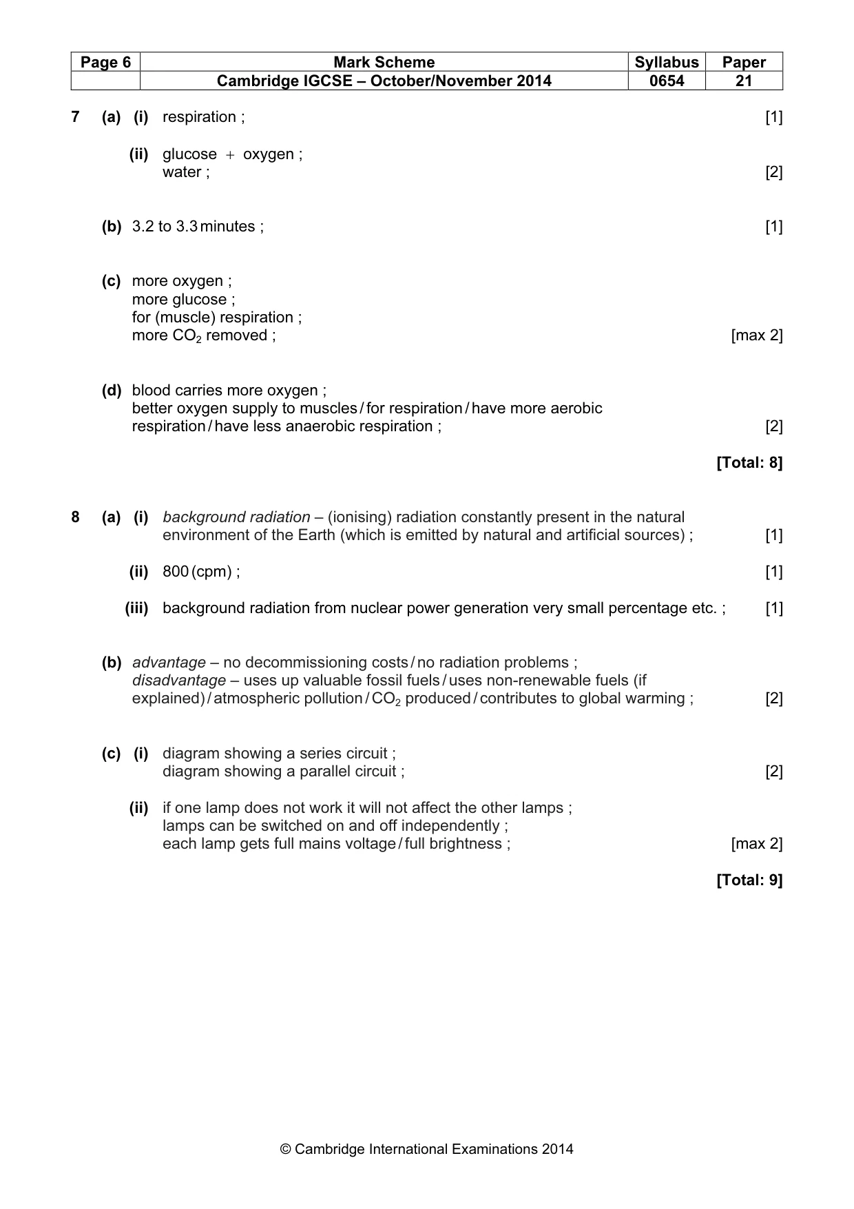 Mark scheme, page 6 of 9