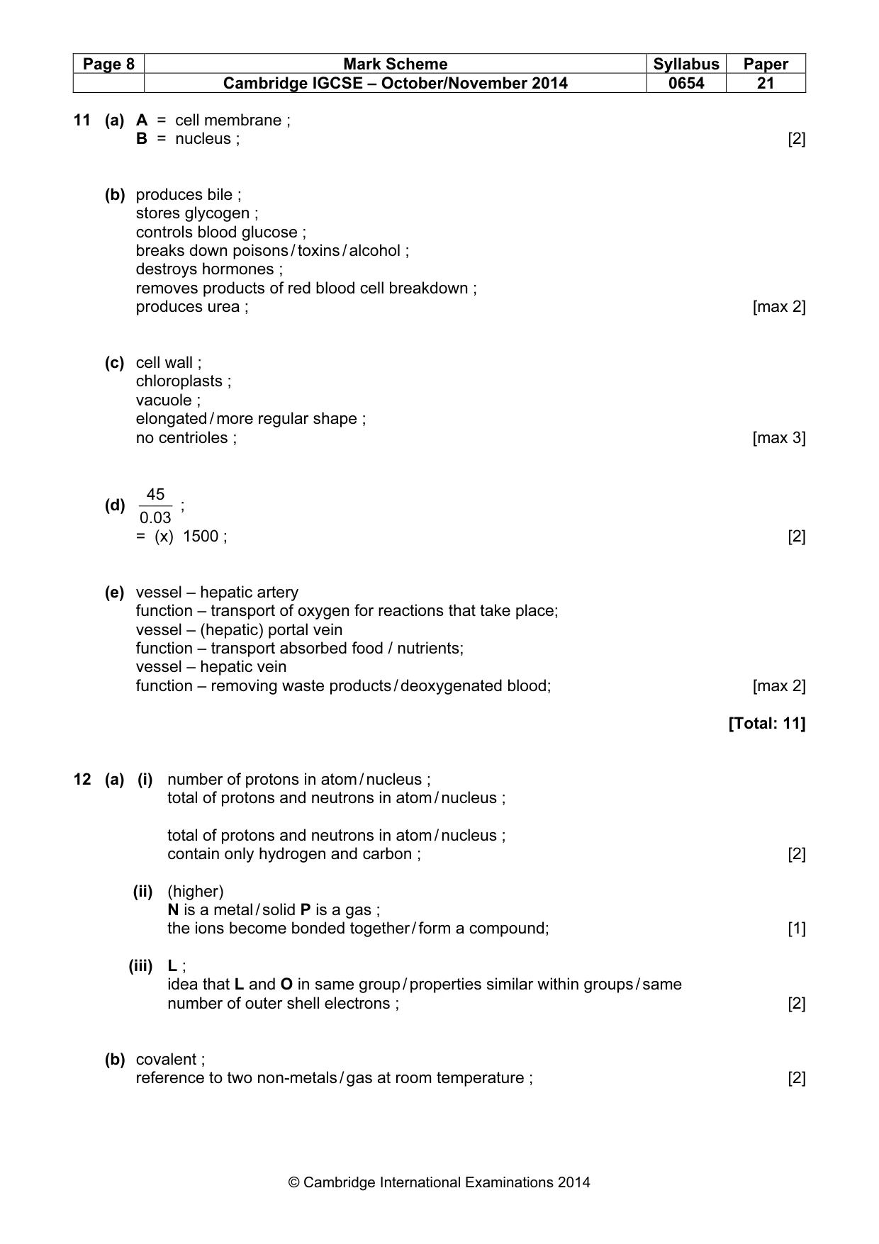 Mark scheme, page 8 of 9