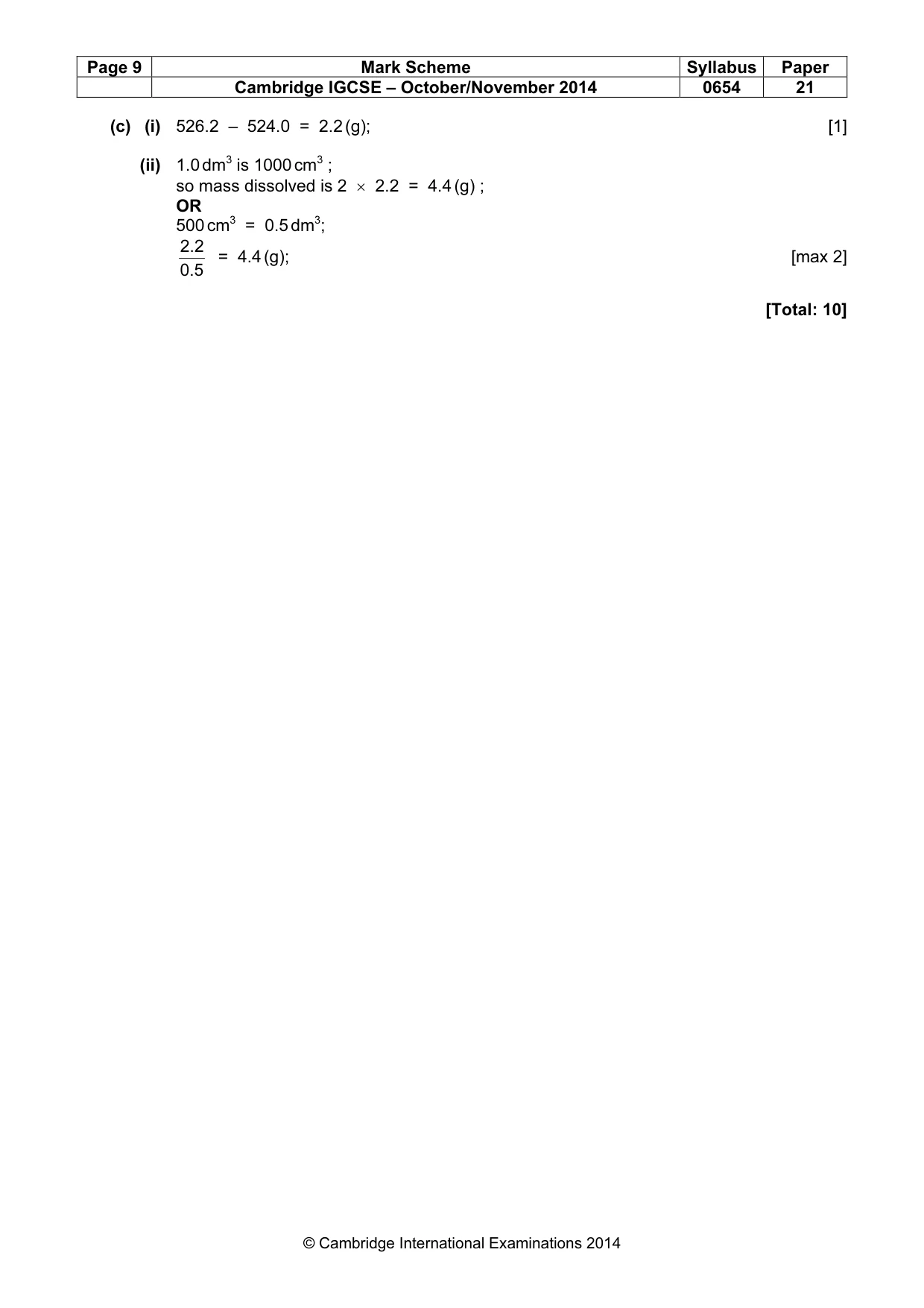 Mark scheme, page 9 of 9