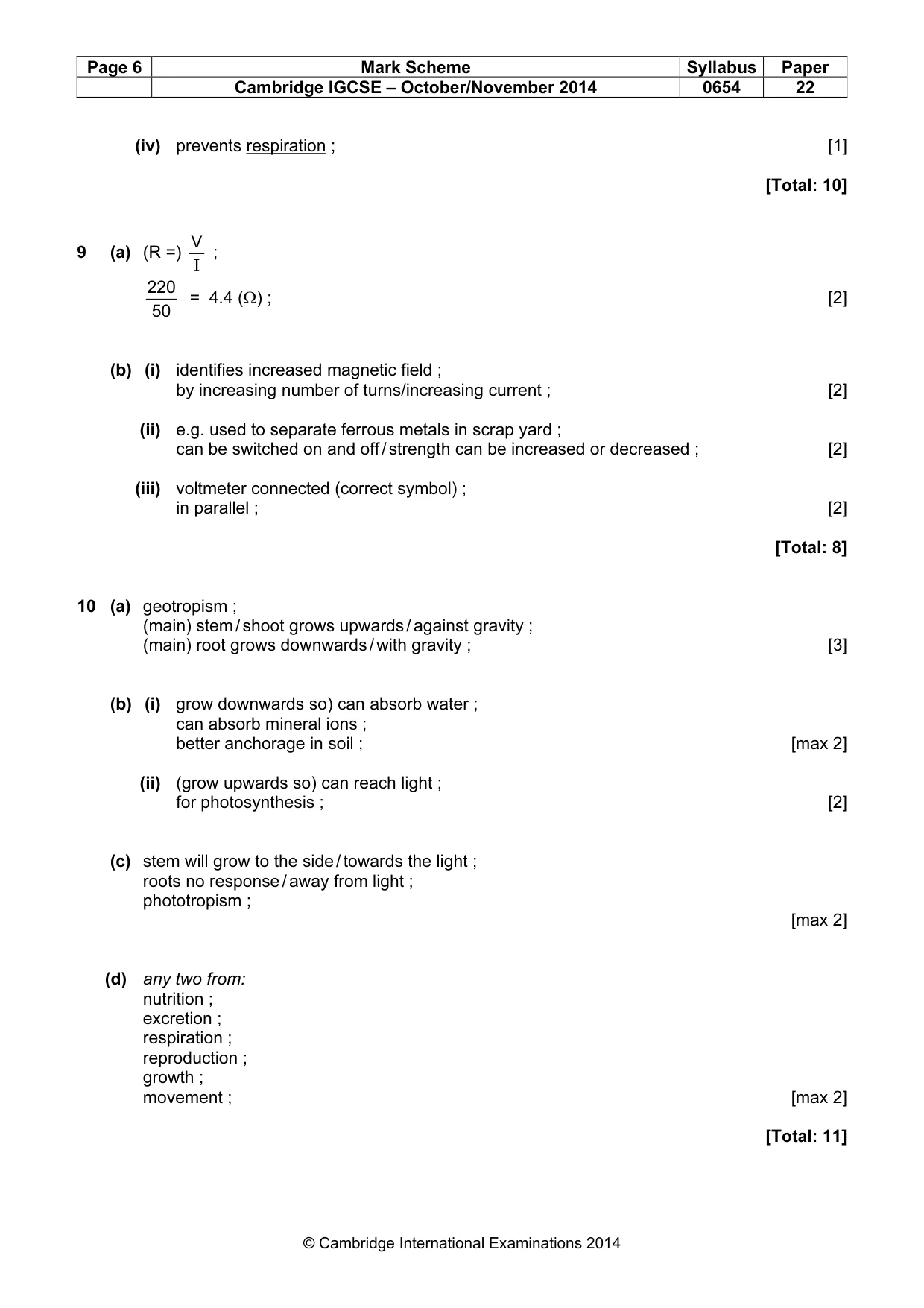 Mark scheme, page 6 of 7