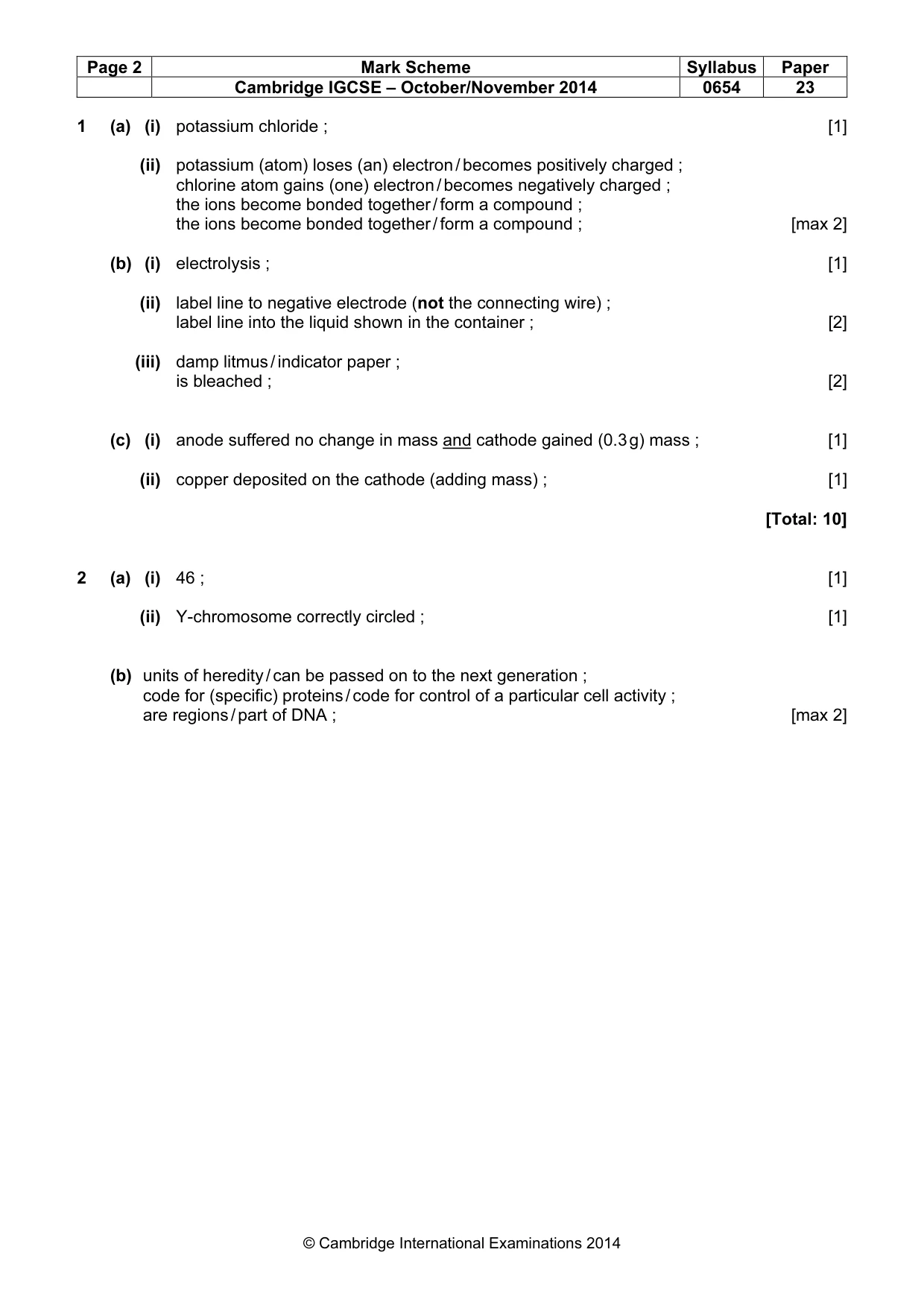 Mark scheme, page 2 of 9