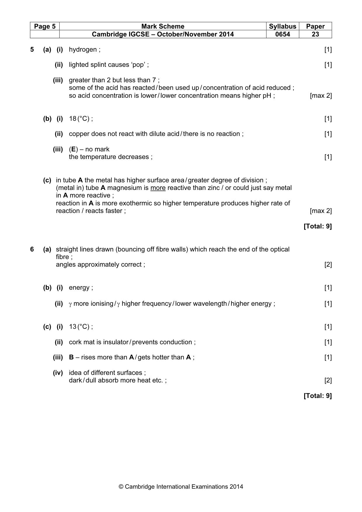 Mark scheme, page 5 of 9