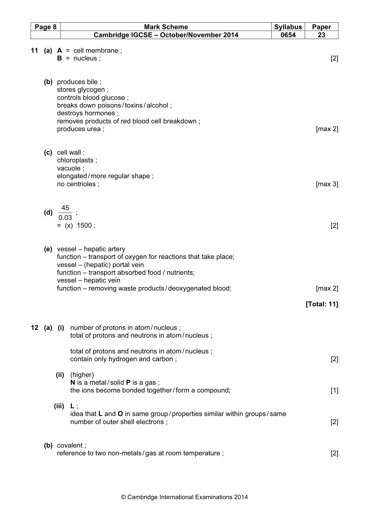 Mark scheme, page 8 of 9