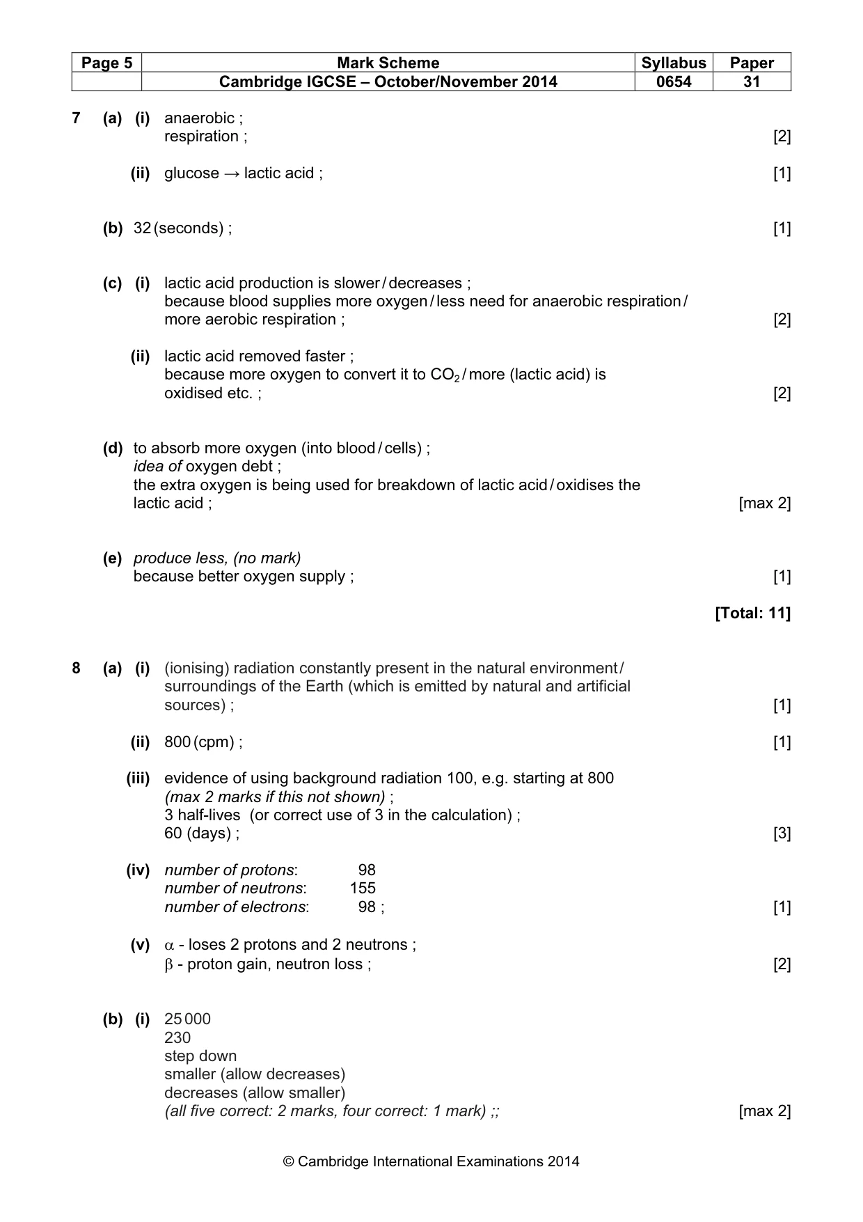 Mark scheme, page 5 of 7