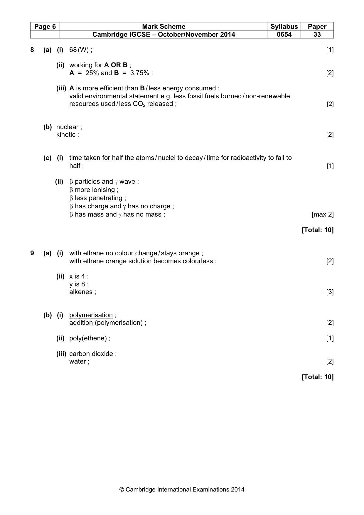 Mark scheme, page 6 of 9