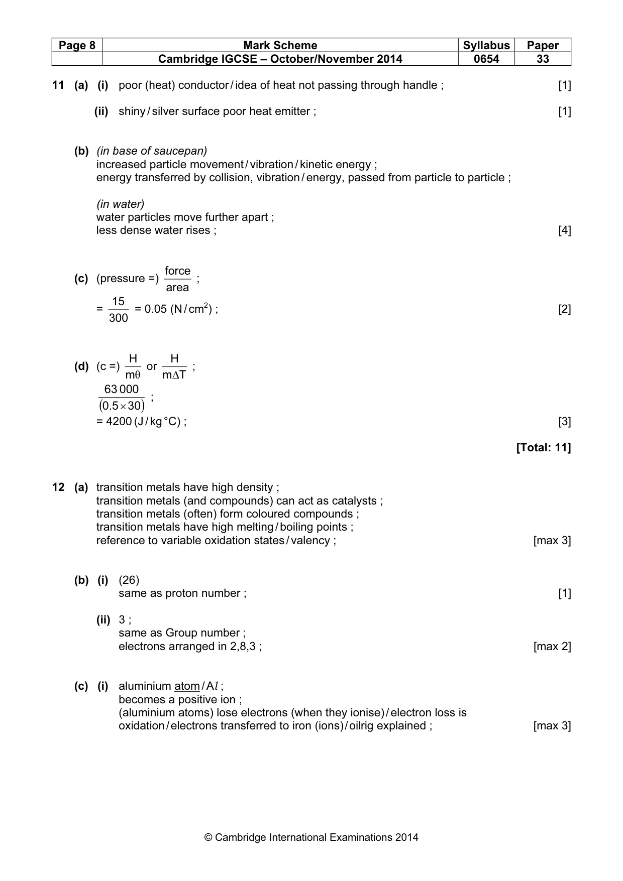 Mark scheme, page 8 of 9
