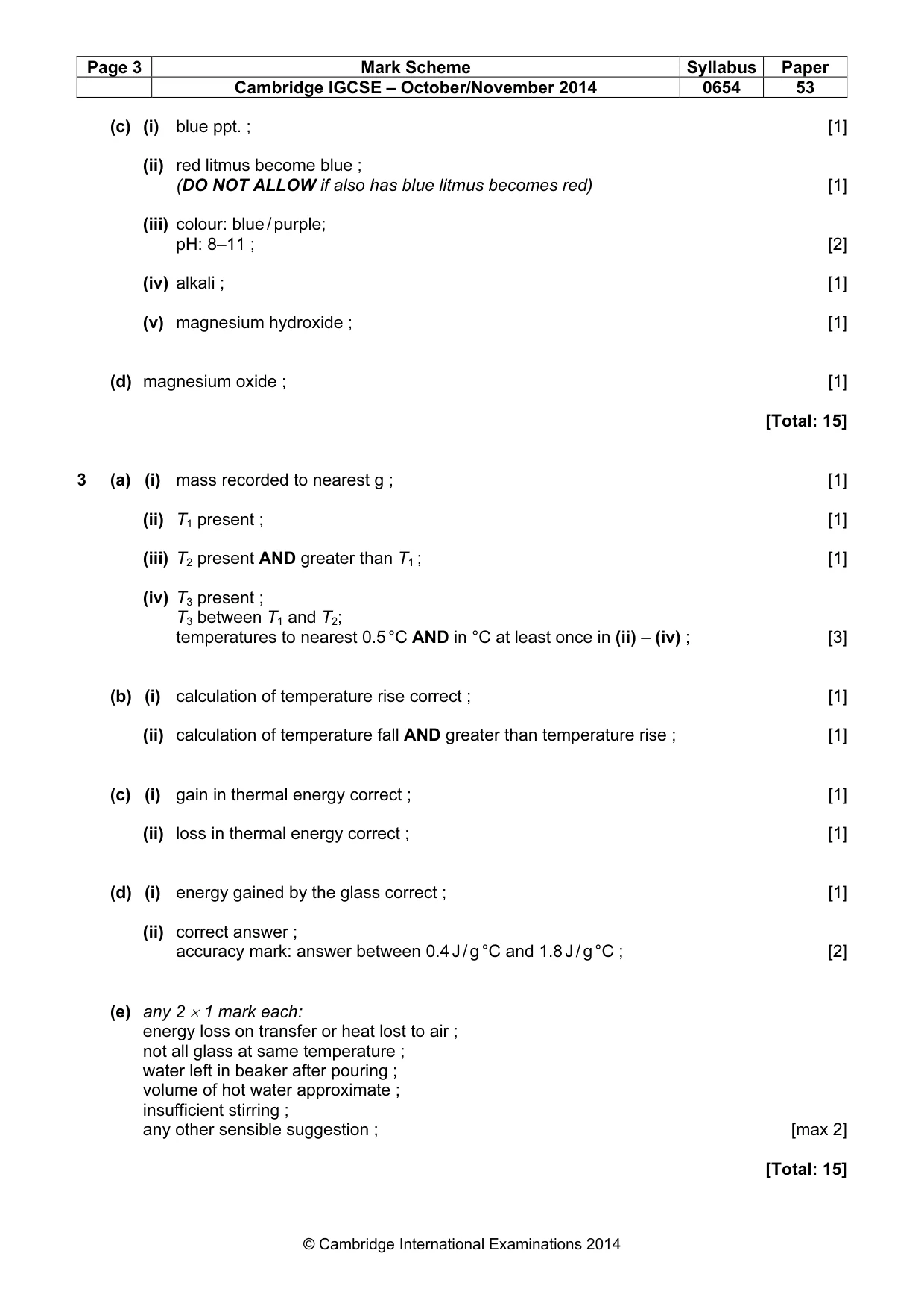 Mark scheme, page 3 of 3
