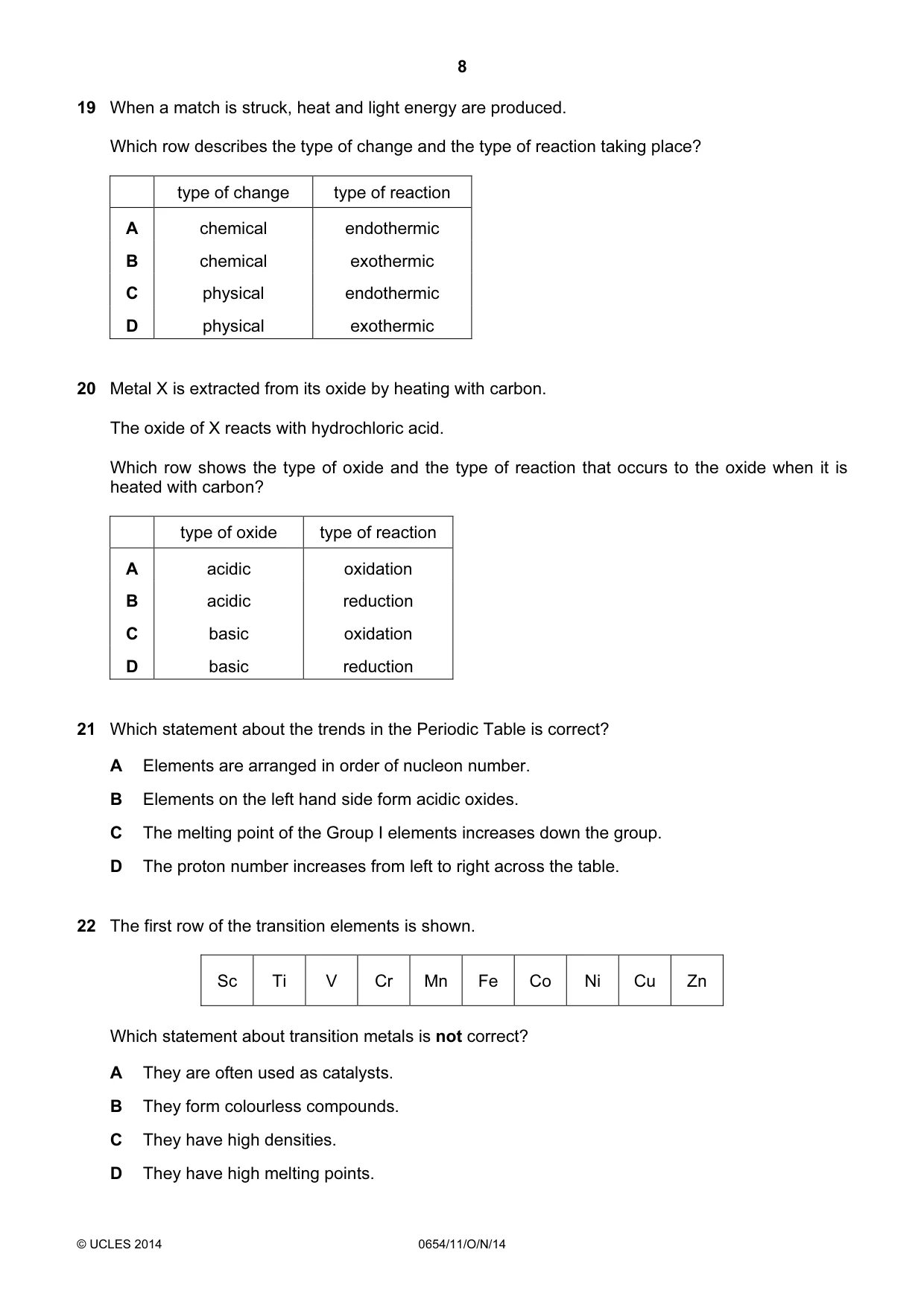 Cambridge IGCSE Sciences - Co-ordinated (Double) 0654 2014 Oct/Nov Paper 1 · Variant 1 question paper, page 8 of 20