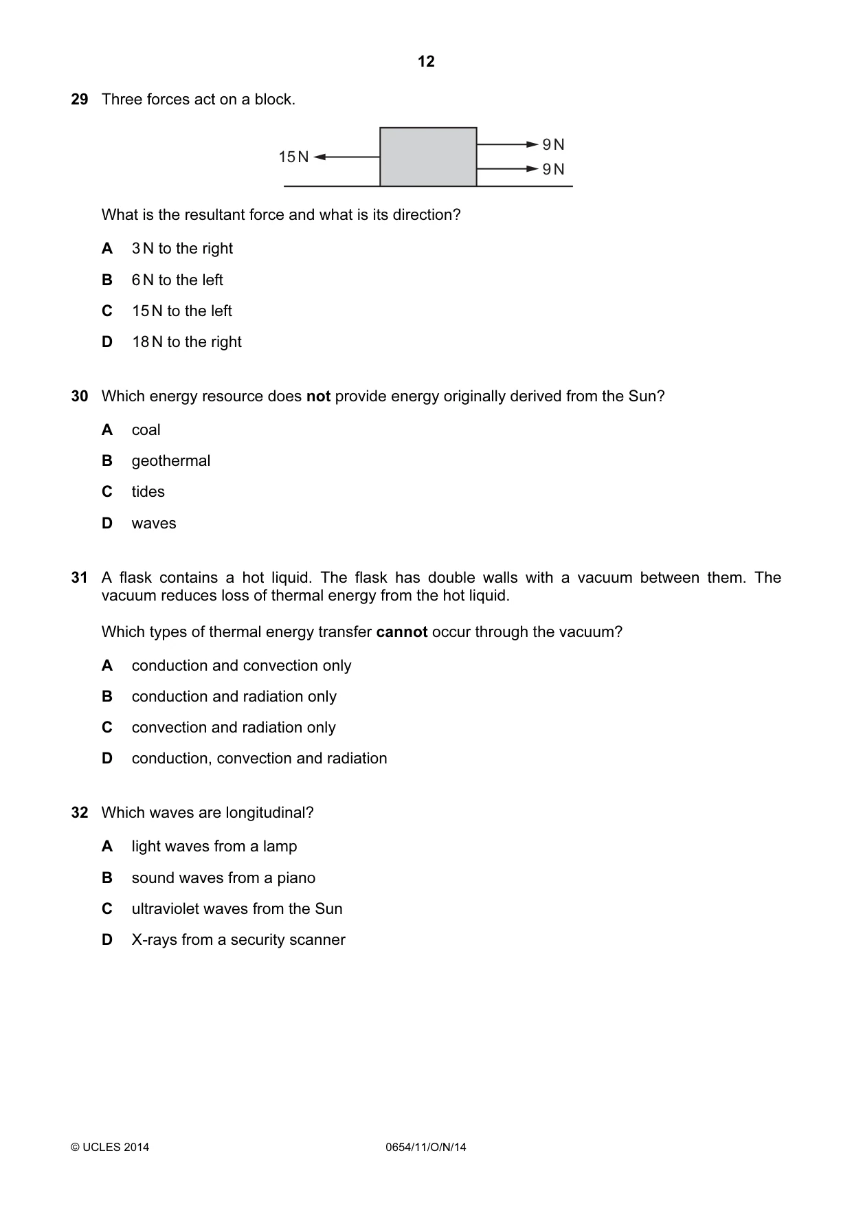 Cambridge IGCSE Sciences - Co-ordinated (Double) 0654 2014 Oct/Nov Paper 1 · Variant 1 question paper, page 12 of 20