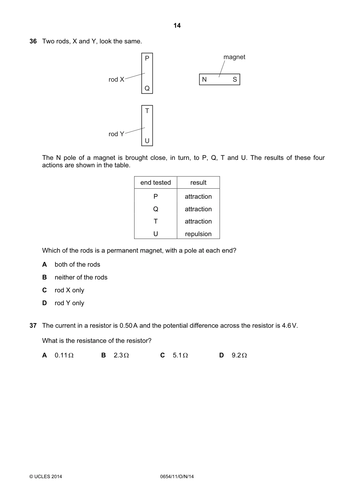 Cambridge IGCSE Sciences - Co-ordinated (Double) 0654 2014 Oct/Nov Paper 1 · Variant 1 question paper, page 14 of 20
