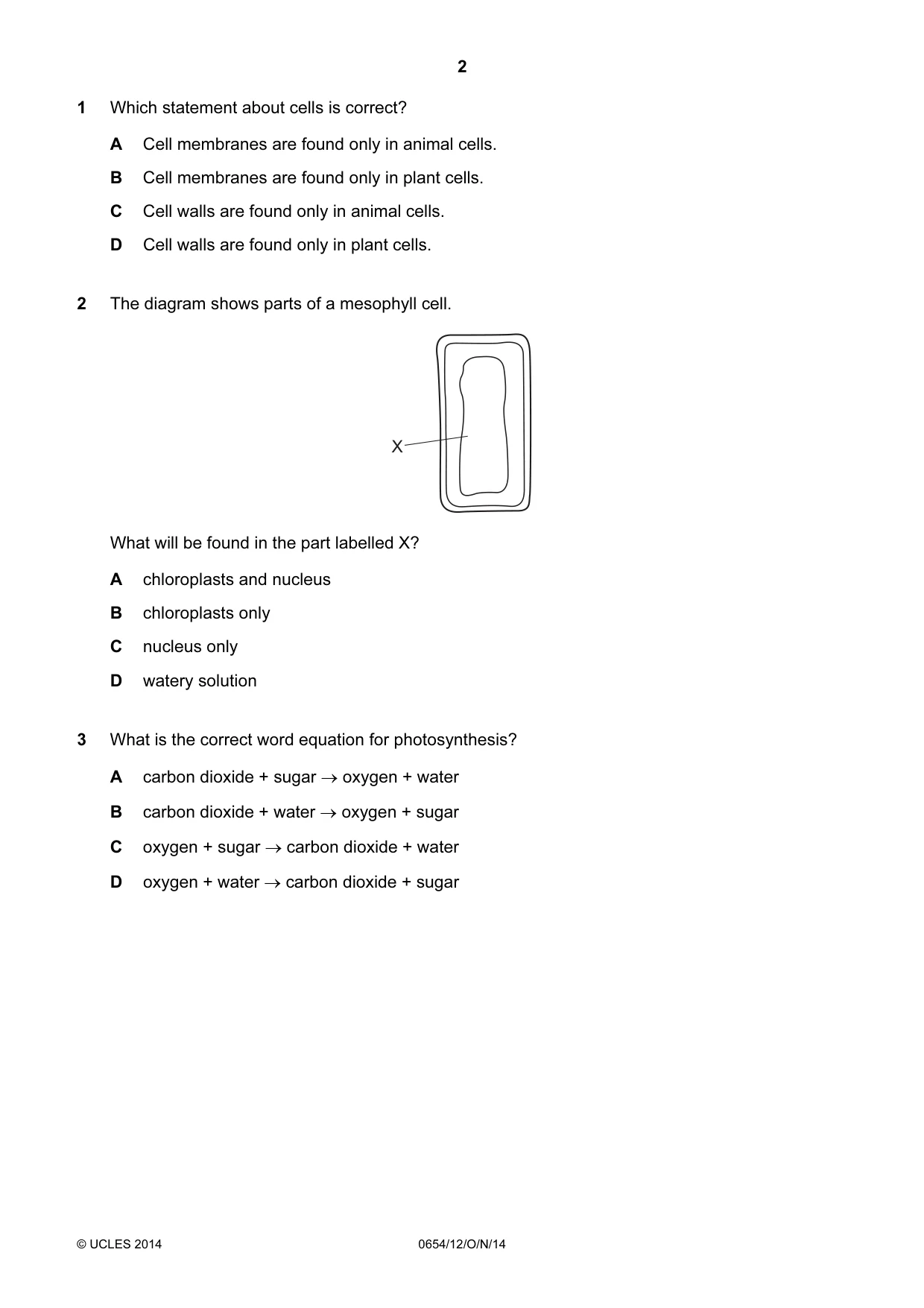 Cambridge IGCSE Sciences - Co-ordinated (Double) 0654 2014 Oct/Nov Paper 1 · Variant 2 question paper, page 2 of 20