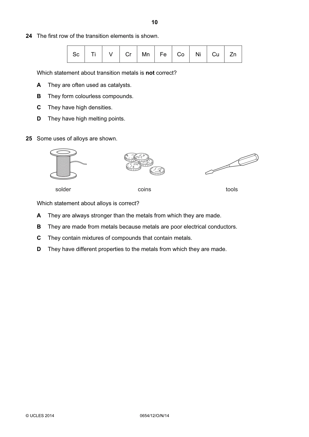 Cambridge IGCSE Sciences - Co-ordinated (Double) 0654 2014 Oct/Nov Paper 1 · Variant 2 question paper, page 10 of 20
