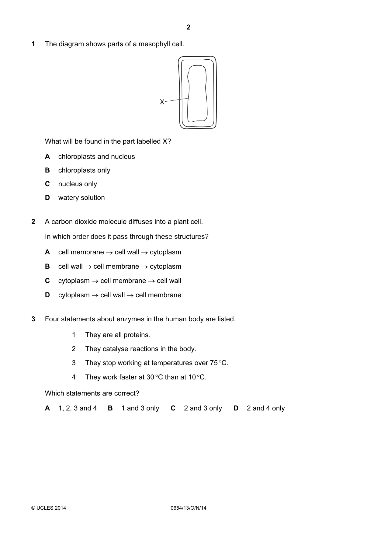 Cambridge IGCSE Sciences - Co-ordinated (Double) 0654 2014 Oct/Nov Paper 1 · Variant 3 question paper, page 2 of 20