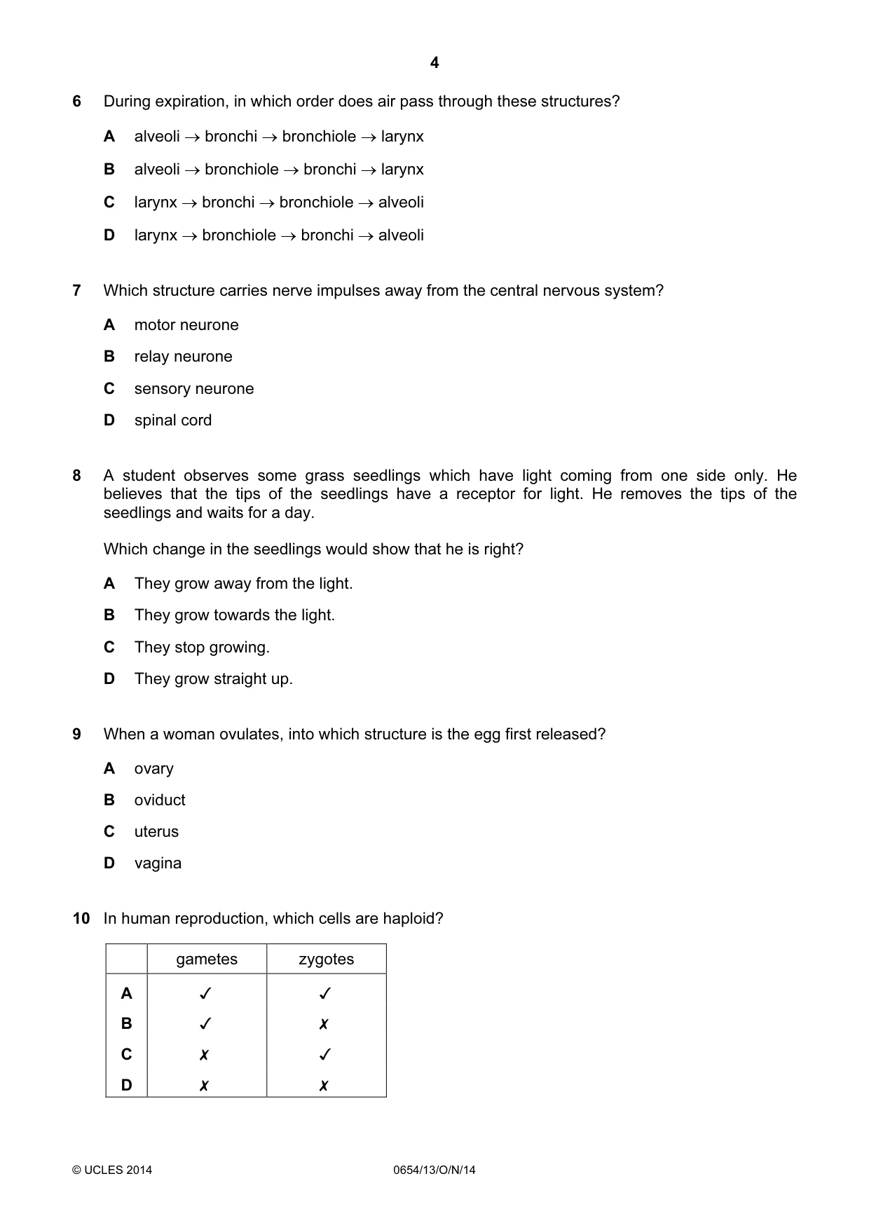 Cambridge IGCSE Sciences - Co-ordinated (Double) 0654 2014 Oct/Nov Paper 1 · Variant 3 question paper, page 4 of 20