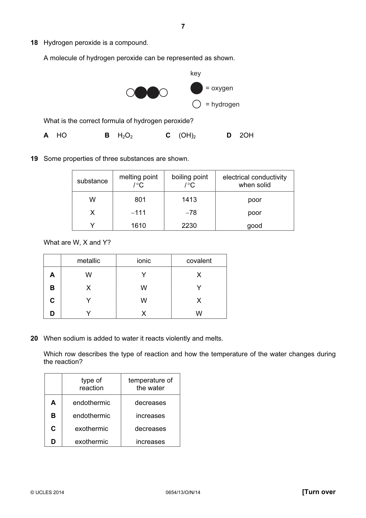 Cambridge IGCSE Sciences - Co-ordinated (Double) 0654 2014 Oct/Nov Paper 1 · Variant 3 question paper, page 7 of 20
