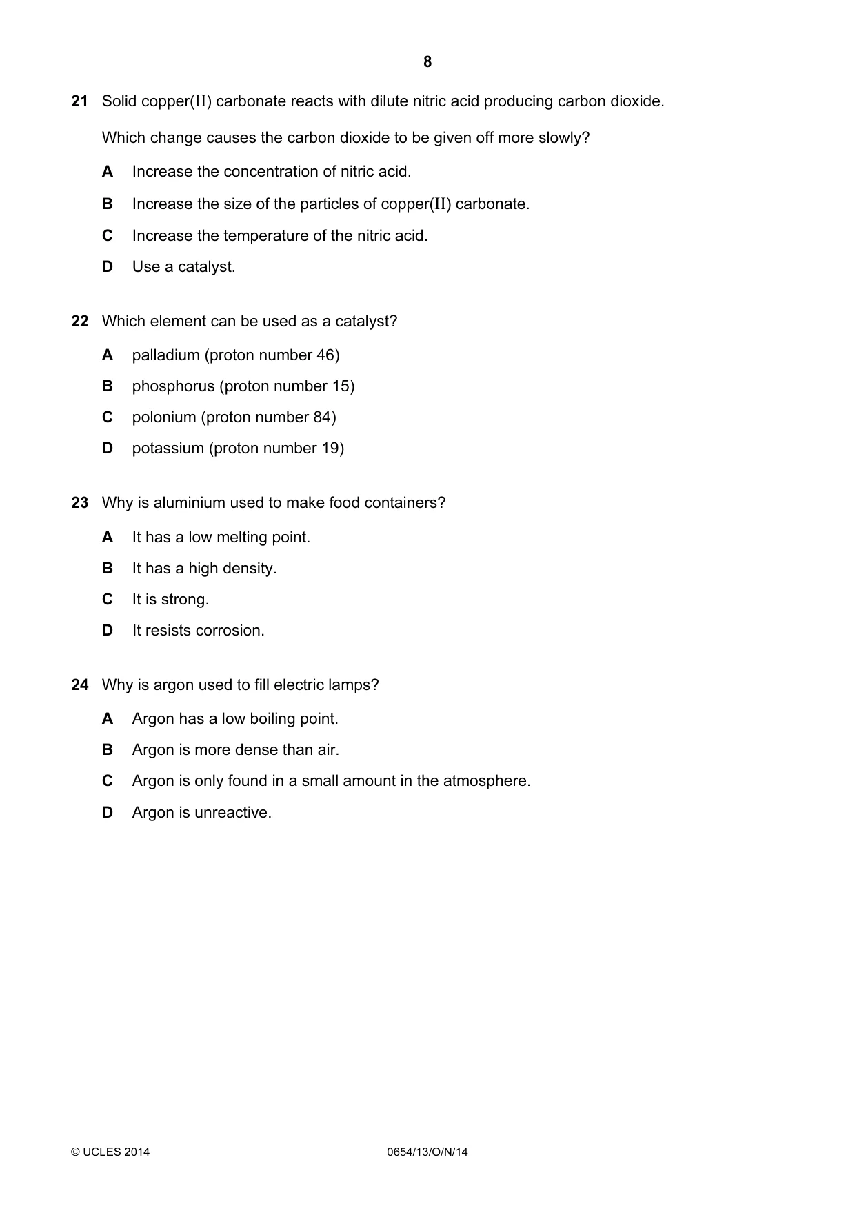 Cambridge IGCSE Sciences - Co-ordinated (Double) 0654 2014 Oct/Nov Paper 1 · Variant 3 question paper, page 8 of 20
