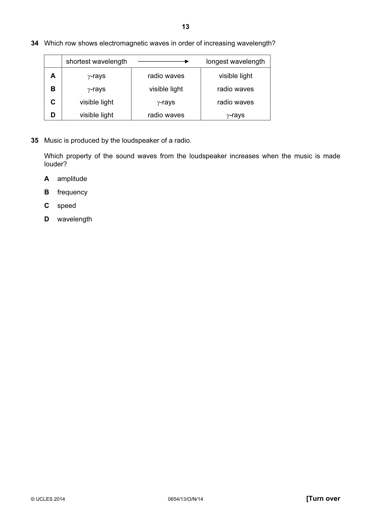 Cambridge IGCSE Sciences - Co-ordinated (Double) 0654 2014 Oct/Nov Paper 1 · Variant 3 question paper, page 13 of 20