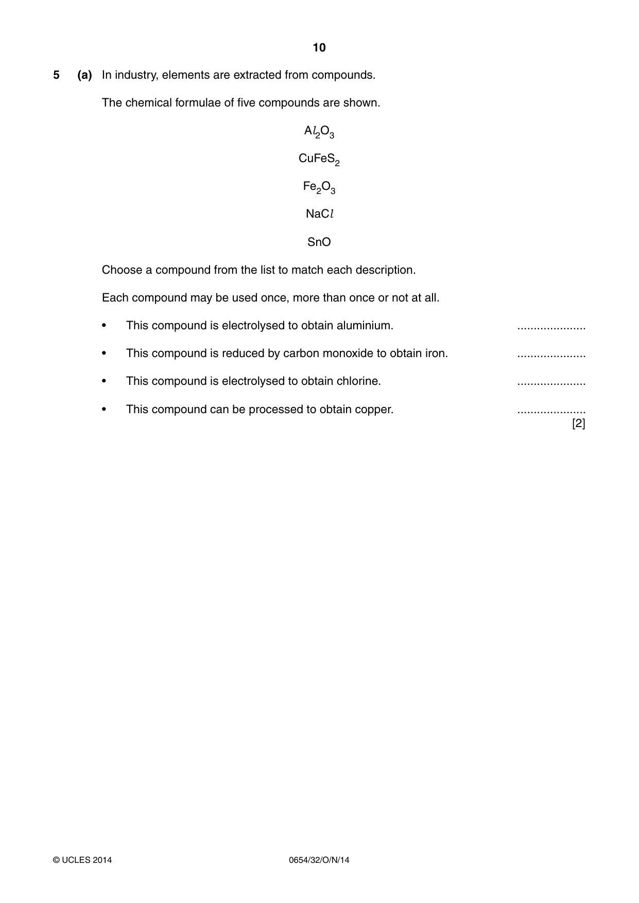 Cambridge IGCSE Sciences - Co-ordinated (Double) 0654 2014 Oct/Nov Paper 3 · Variant 2 question paper, page 10 of 32