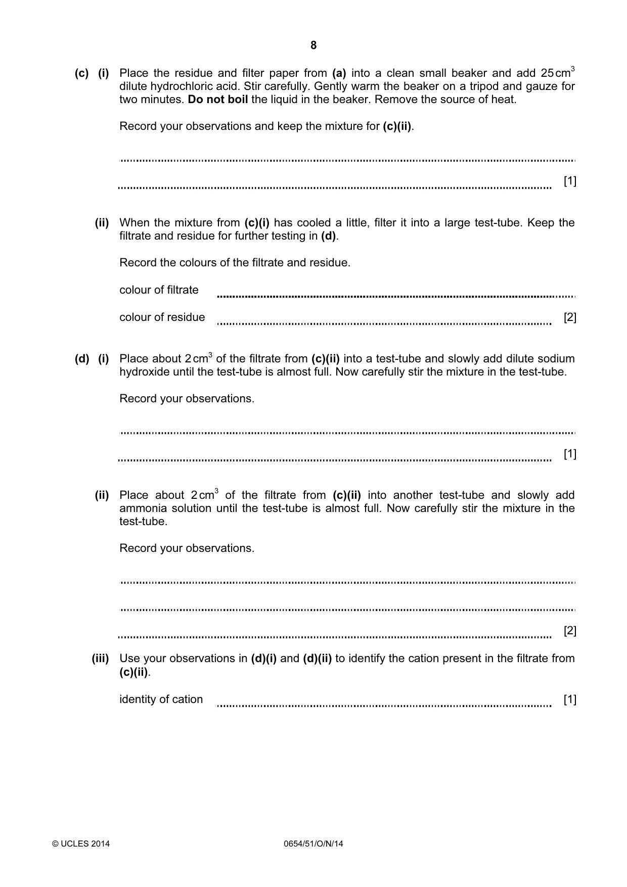 Cambridge IGCSE Sciences - Co-ordinated (Double) 0654 2014 Oct/Nov Paper 5 · Variant 1 question paper, page 8 of 12