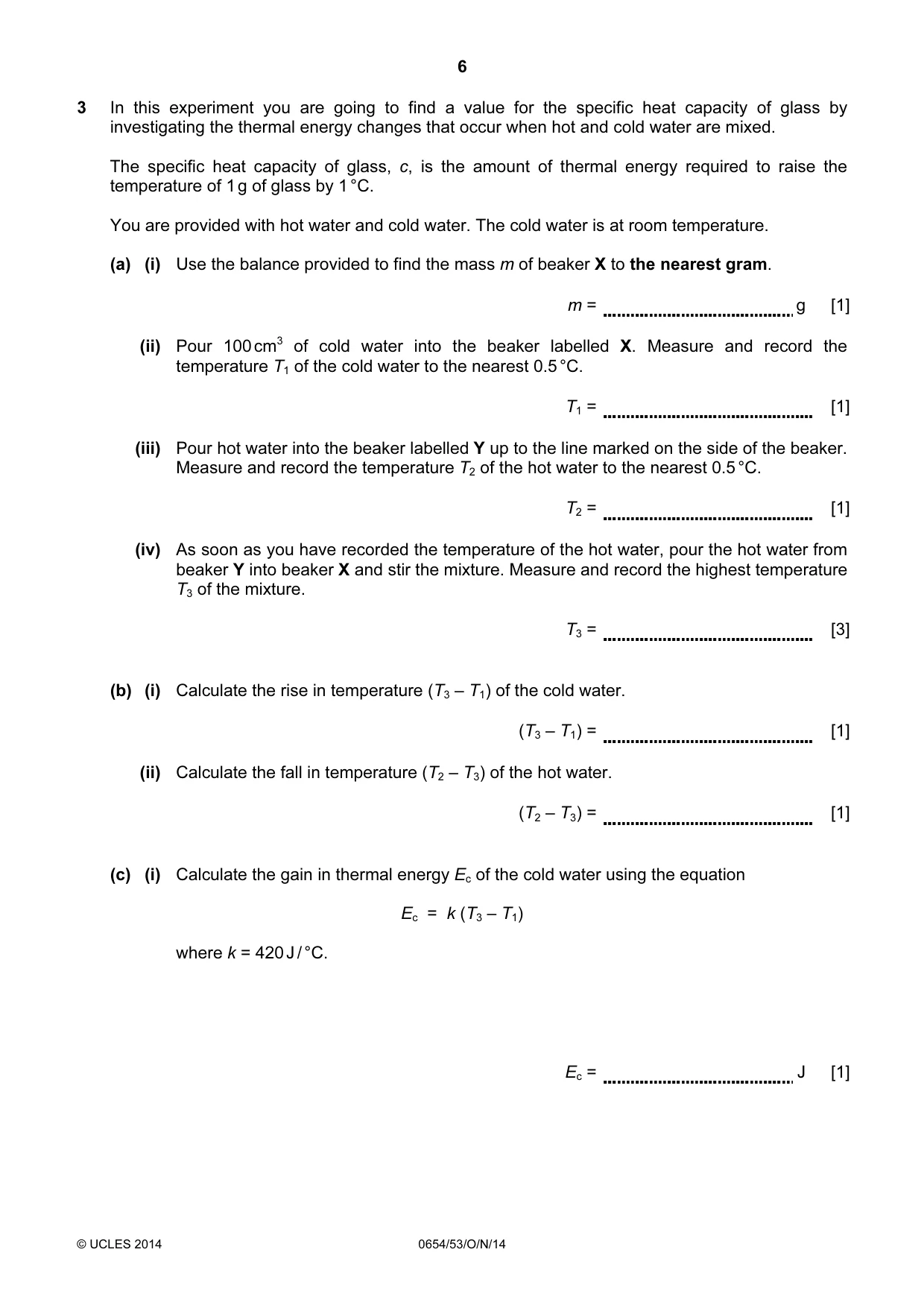 Cambridge IGCSE Sciences - Co-ordinated (Double) 0654 2014 Oct/Nov Paper 5 · Variant 3 question paper, page 6 of 8
