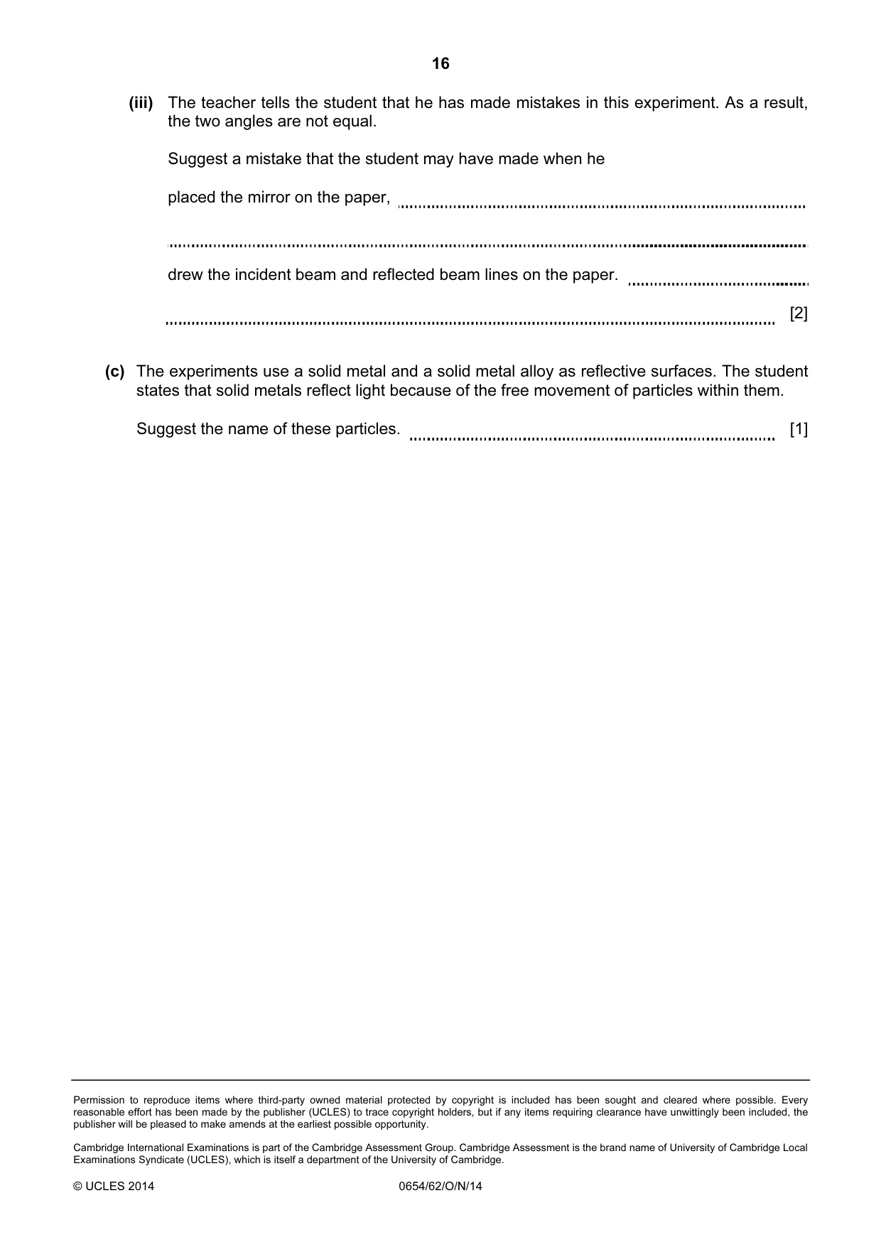 Cambridge IGCSE Sciences - Co-ordinated (Double) 0654 2014 Oct/Nov Paper 6 · Variant 2 question paper, page 16 of 16