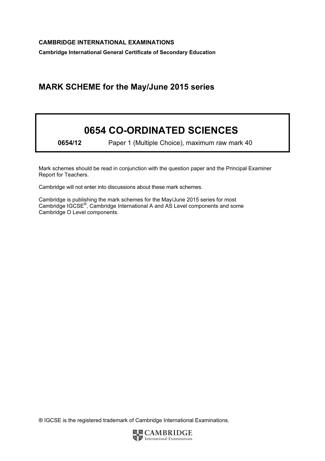Mark scheme, page 1 of 2