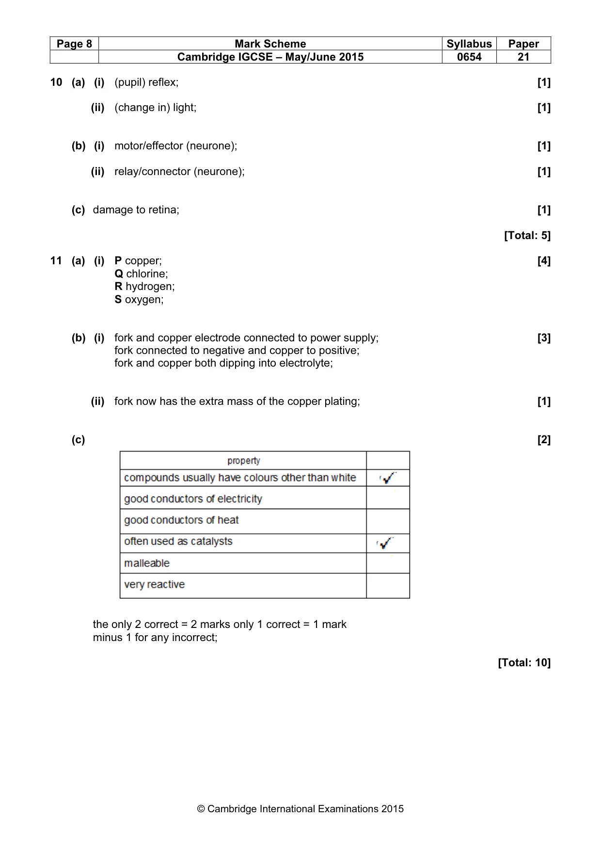 Mark scheme, page 8 of 9