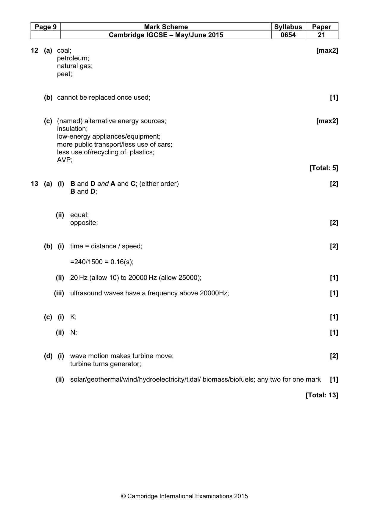 Mark scheme, page 9 of 9