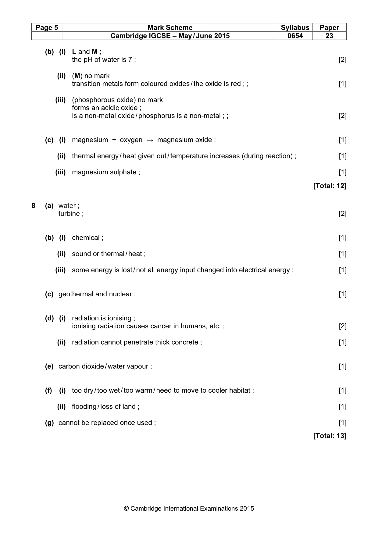 Mark scheme, page 5 of 7