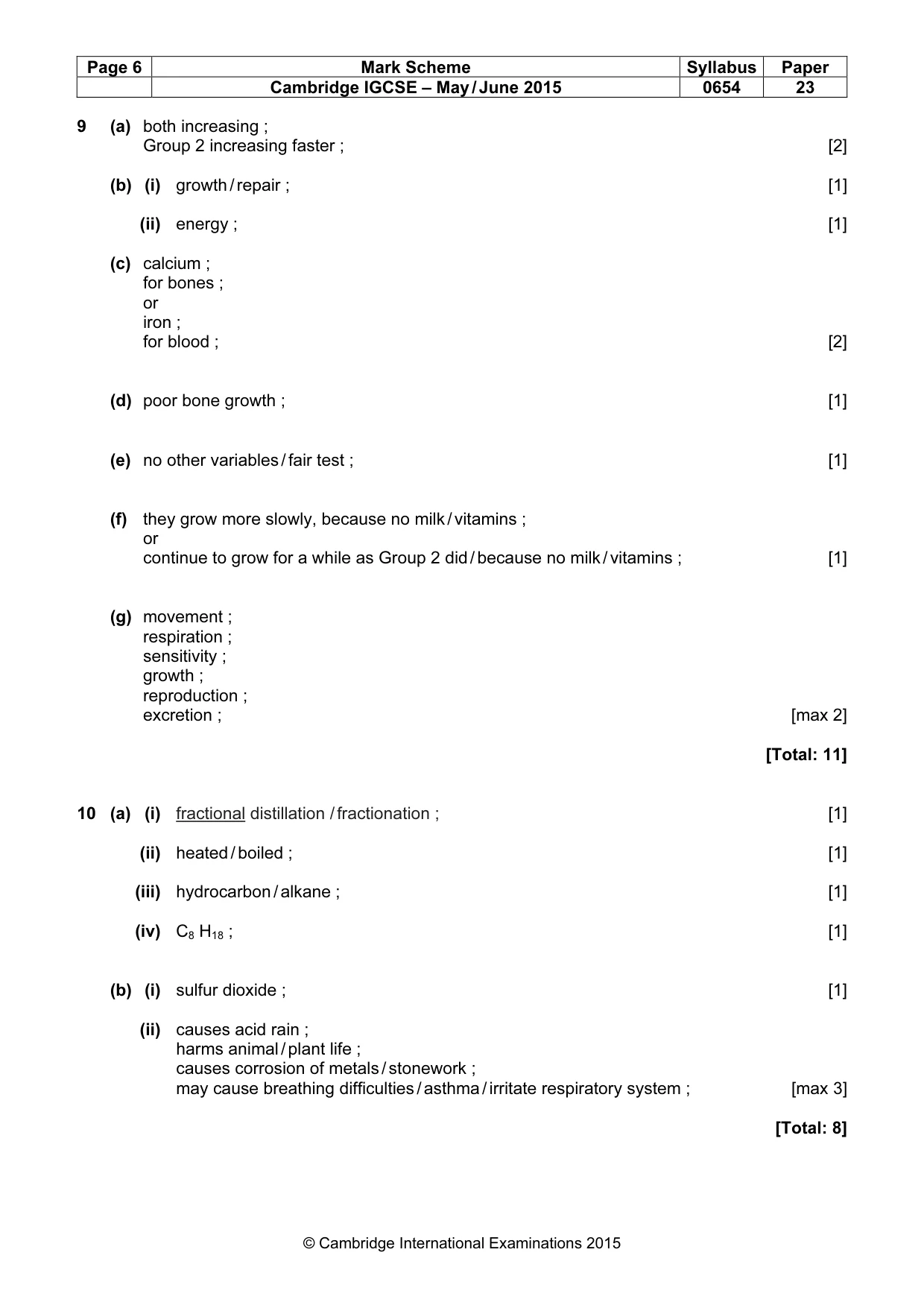 Mark scheme, page 6 of 7