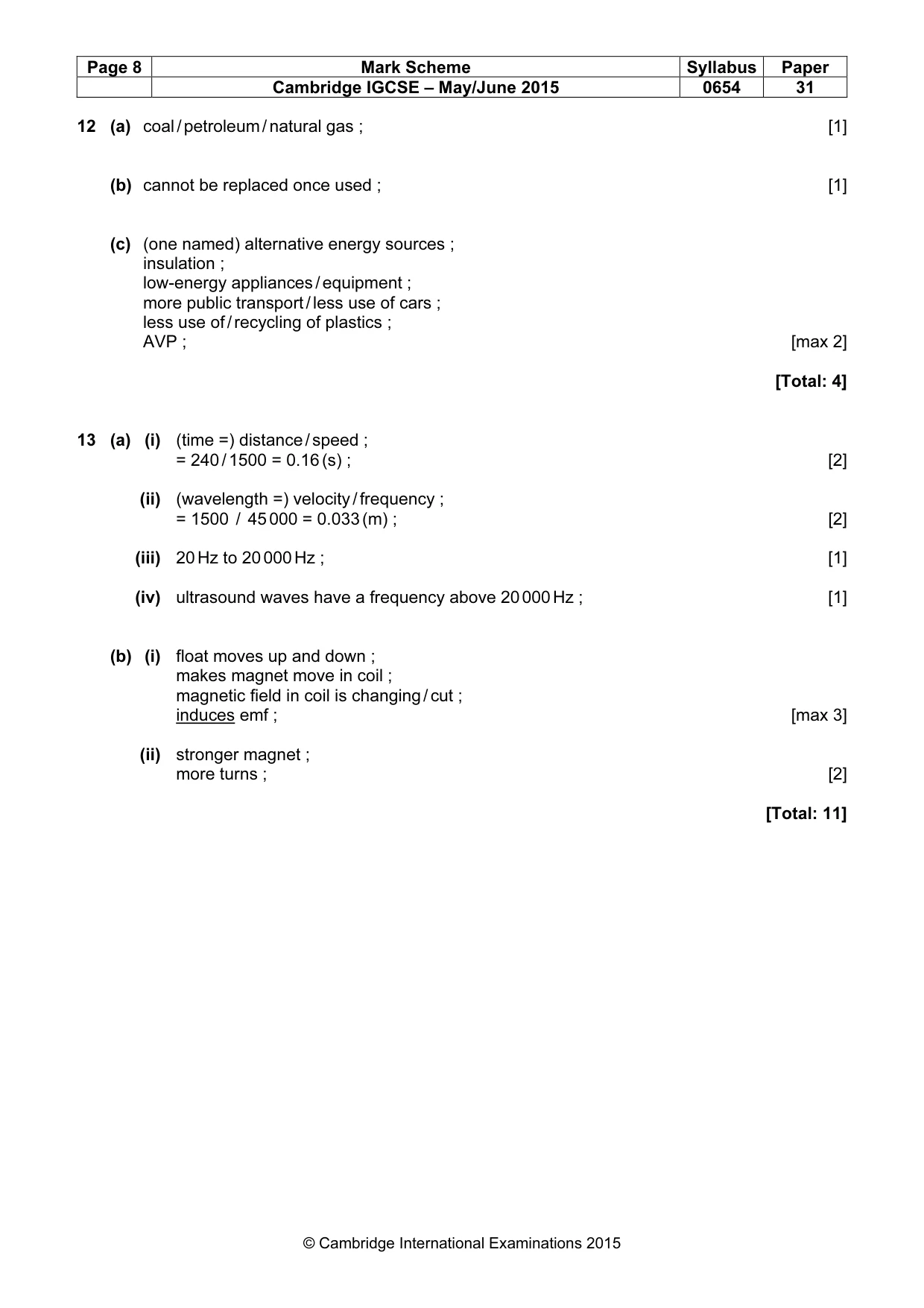 Mark scheme, page 8 of 8