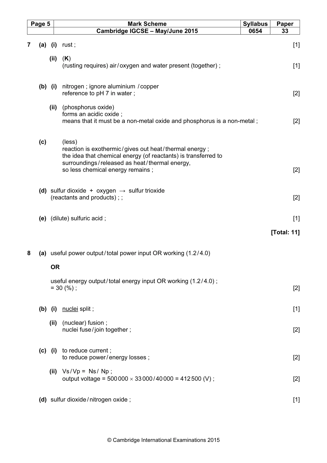 Mark scheme, page 5 of 8