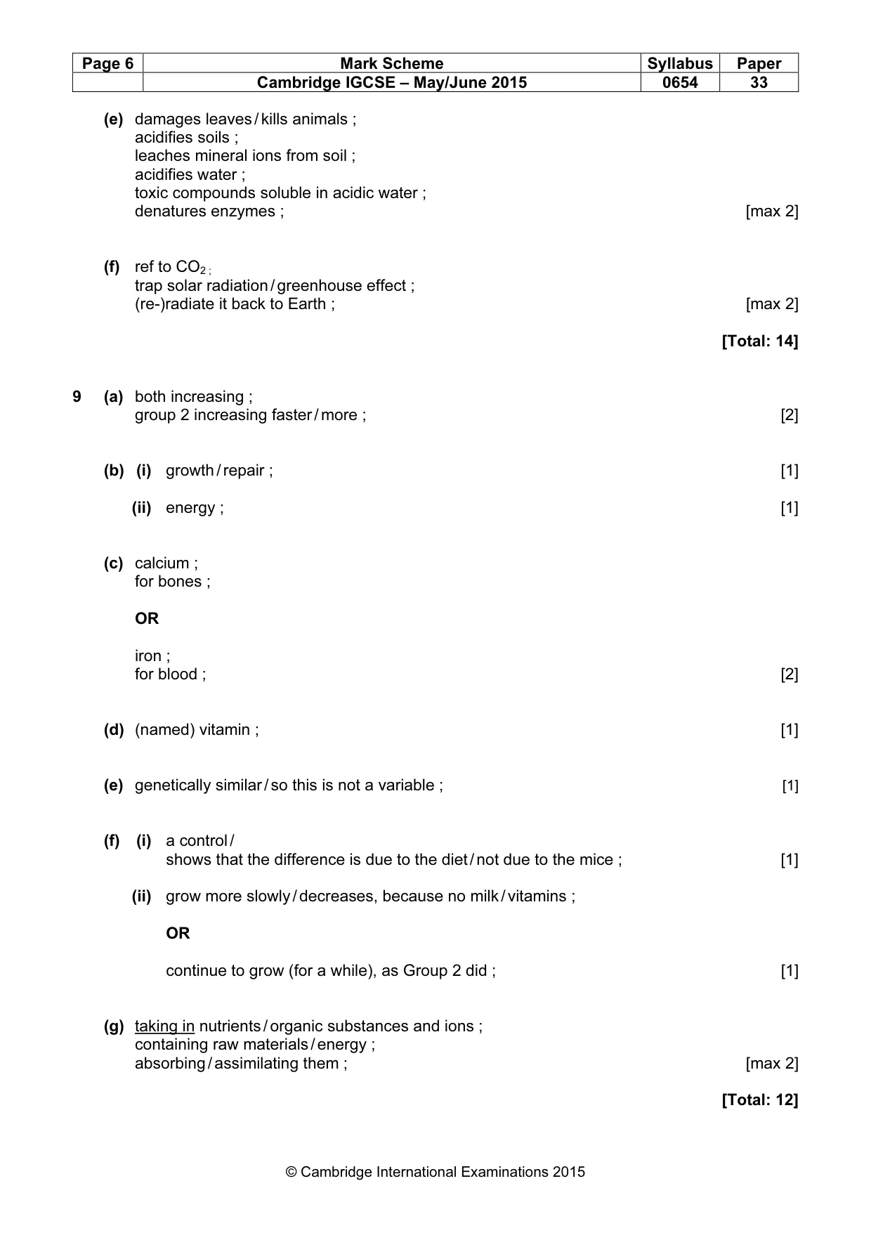 Mark scheme, page 6 of 8