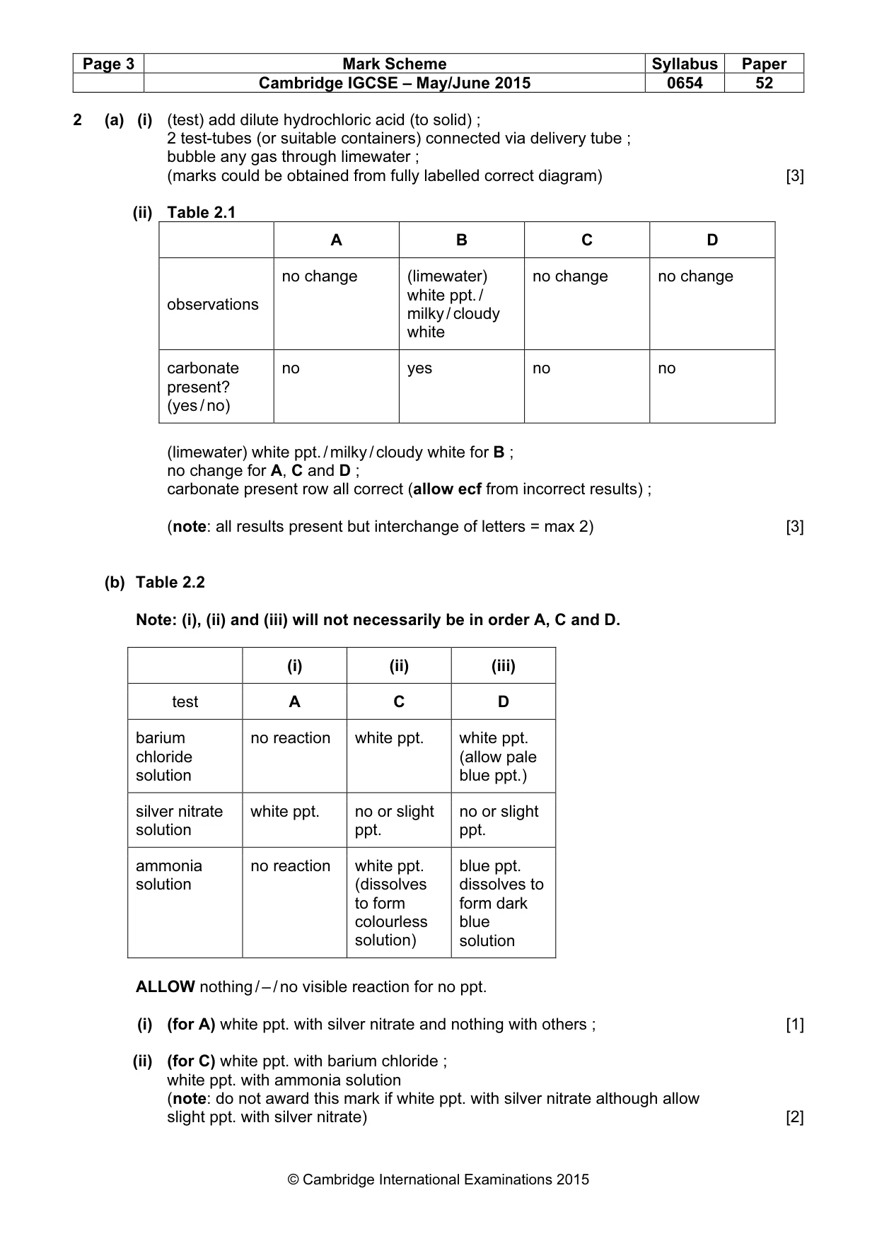 Mark scheme, page 3 of 5