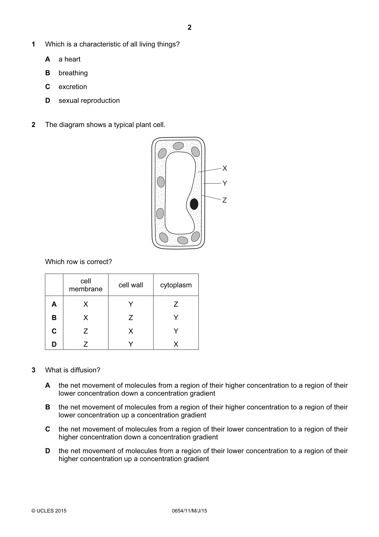 Cambridge IGCSE Sciences - Co-ordinated (Double) 0654 2015 May/June Paper 1 · Variant 1 question paper, page 2 of 20