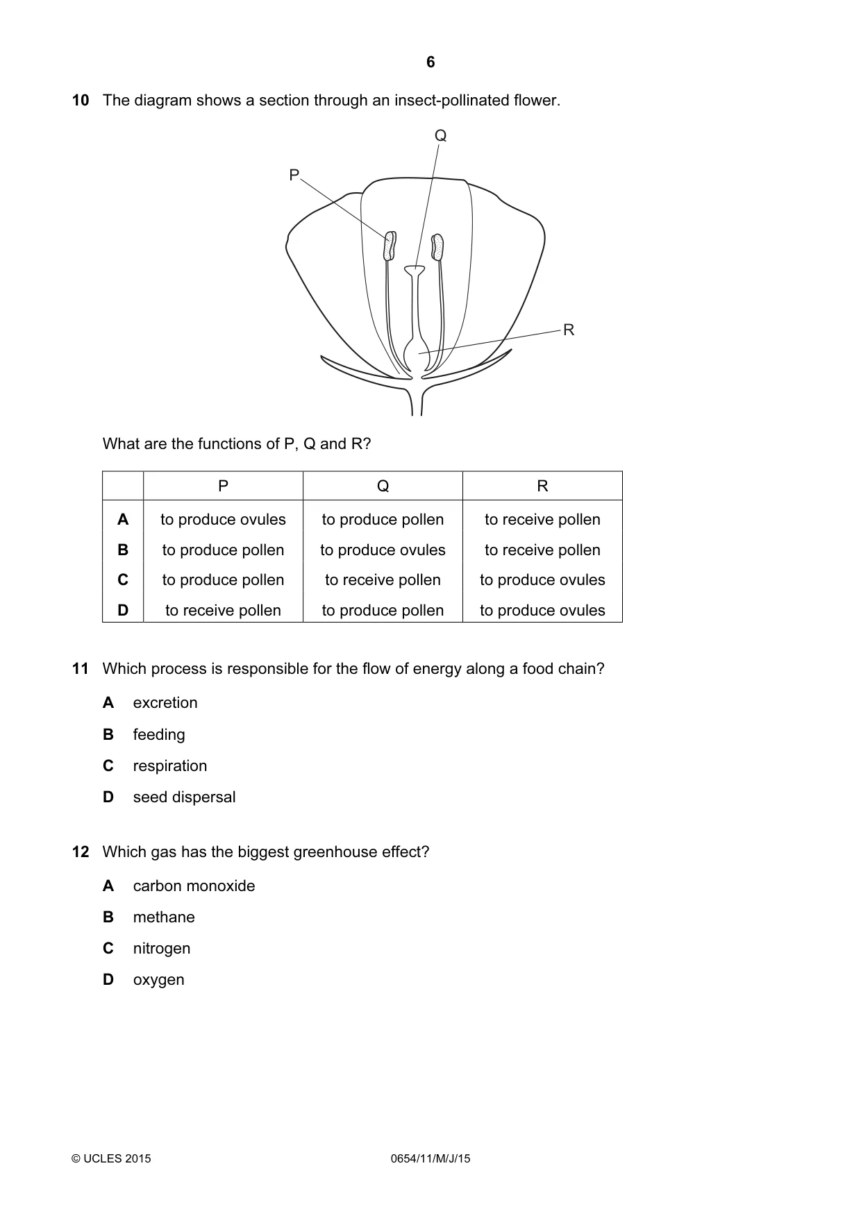Cambridge IGCSE Sciences - Co-ordinated (Double) 0654 2015 May/June Paper 1 · Variant 1 question paper, page 6 of 20