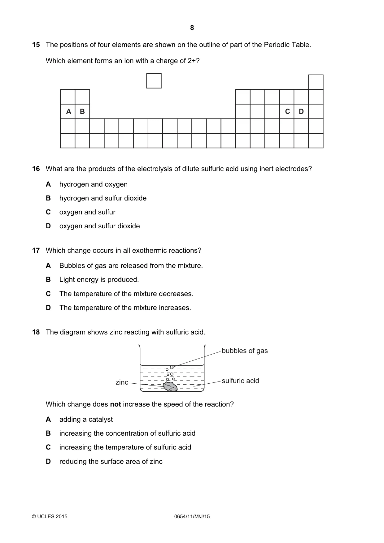 Cambridge IGCSE Sciences - Co-ordinated (Double) 0654 2015 May/June Paper 1 · Variant 1 question paper, page 8 of 20