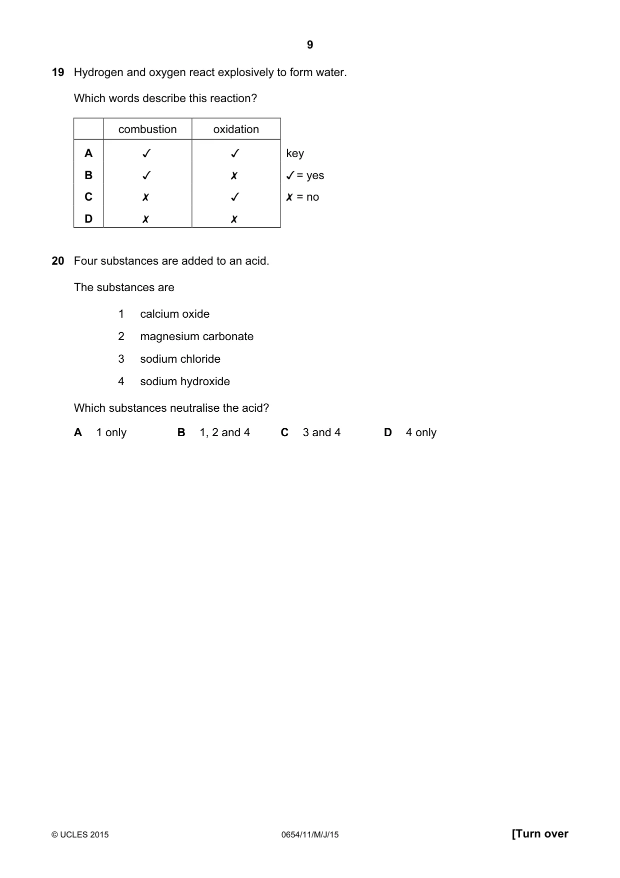 Cambridge IGCSE Sciences - Co-ordinated (Double) 0654 2015 May/June Paper 1 · Variant 1 question paper, page 9 of 20
