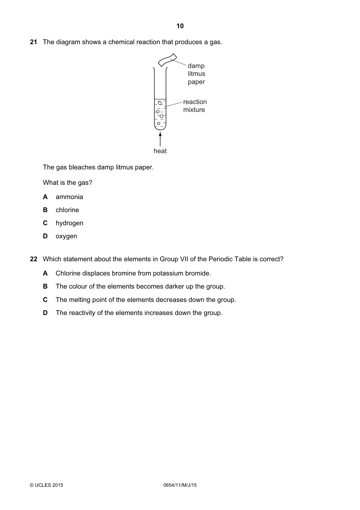 Cambridge IGCSE Sciences - Co-ordinated (Double) 0654 2015 May/June Paper 1 · Variant 1 question paper, page 10 of 20