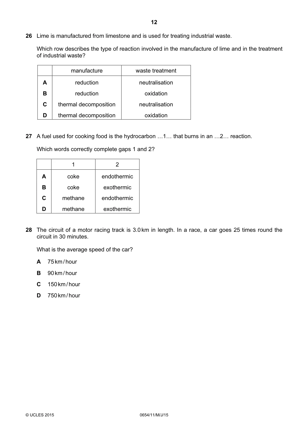 Cambridge IGCSE Sciences - Co-ordinated (Double) 0654 2015 May/June Paper 1 · Variant 1 question paper, page 12 of 20