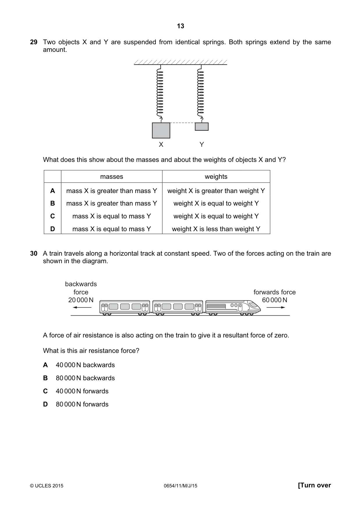 Cambridge IGCSE Sciences - Co-ordinated (Double) 0654 2015 May/June Paper 1 · Variant 1 question paper, page 13 of 20