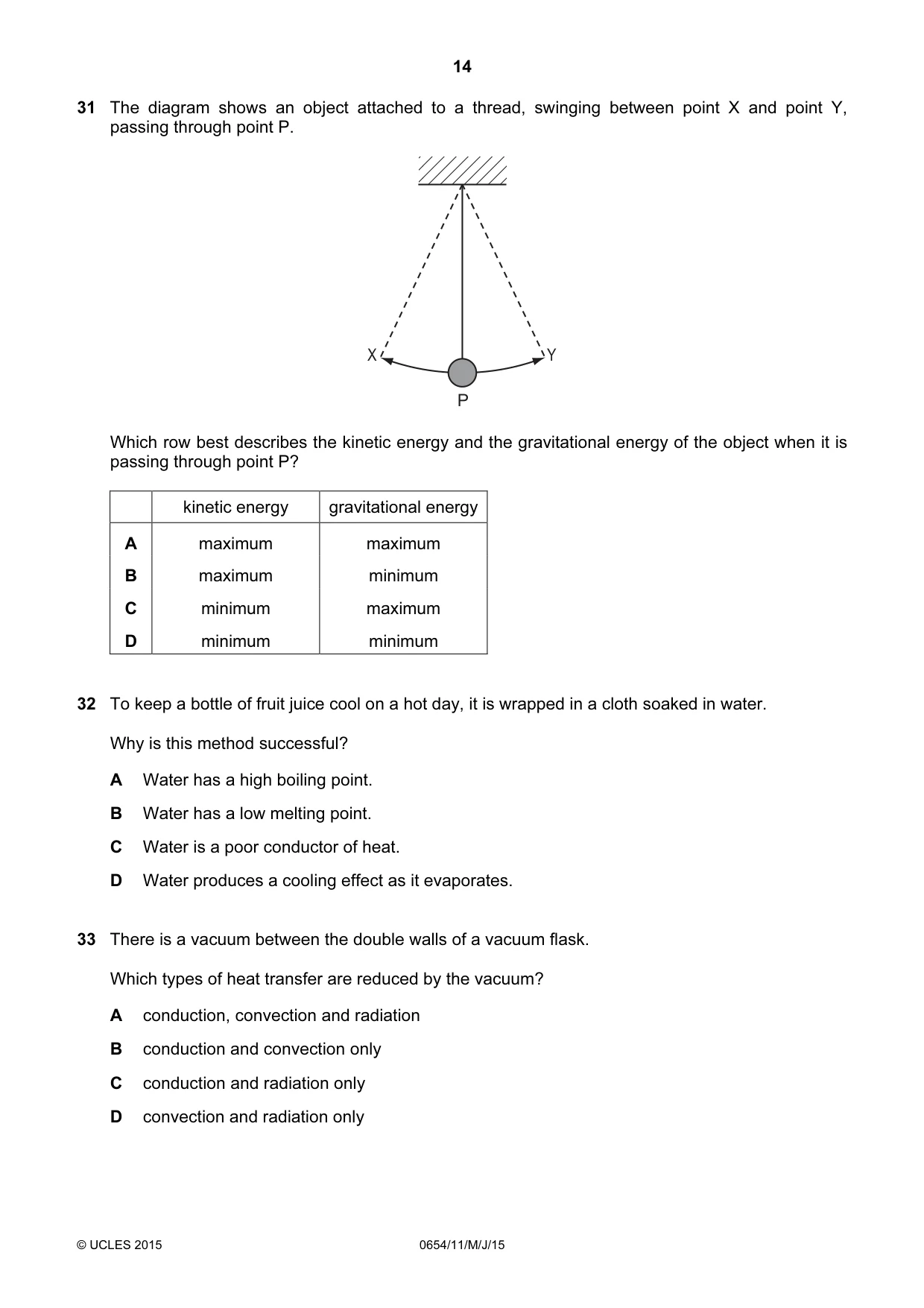 Cambridge IGCSE Sciences - Co-ordinated (Double) 0654 2015 May/June Paper 1 · Variant 1 question paper, page 14 of 20
