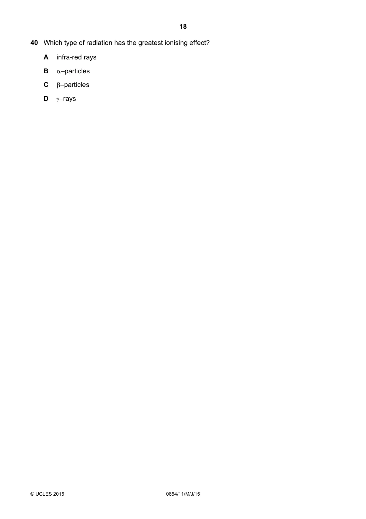 Cambridge IGCSE Sciences - Co-ordinated (Double) 0654 2015 May/June Paper 1 · Variant 1 question paper, page 18 of 20