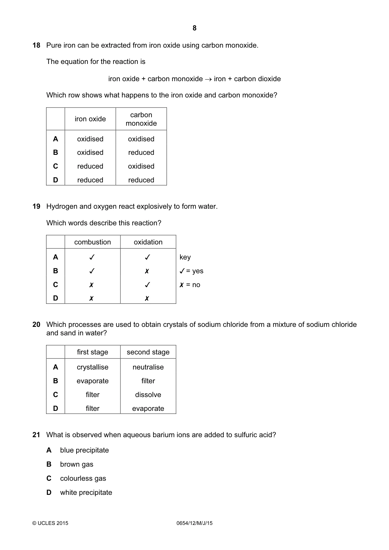 Cambridge IGCSE Sciences - Co-ordinated (Double) 0654 2015 May/June Paper 1 · Variant 2 question paper, page 8 of 20