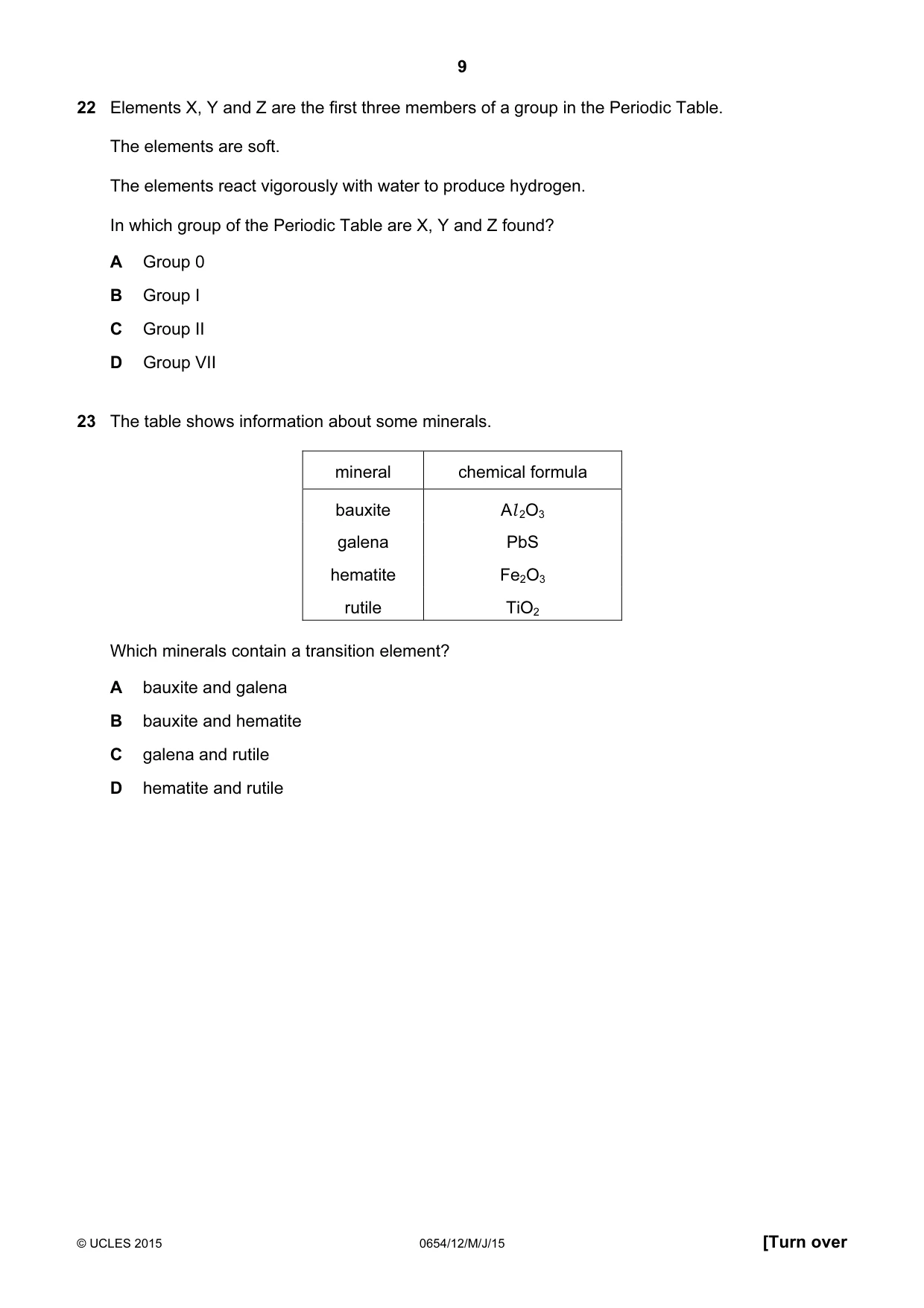 Cambridge IGCSE Sciences - Co-ordinated (Double) 0654 2015 May/June Paper 1 · Variant 2 question paper, page 9 of 20