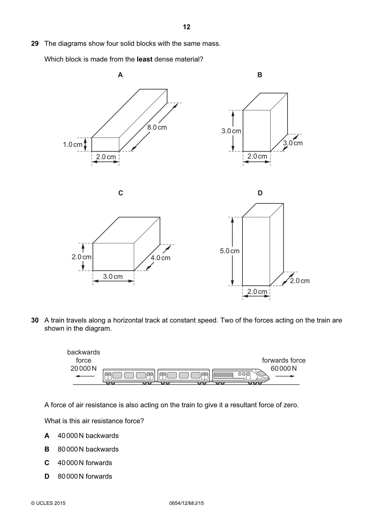 Cambridge IGCSE Sciences - Co-ordinated (Double) 0654 2015 May/June Paper 1 · Variant 2 question paper, page 12 of 20